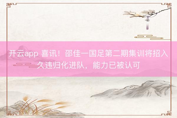 开云app 喜讯!邵佳一国足第二期集训将招入久违归化进队,能力已被认可