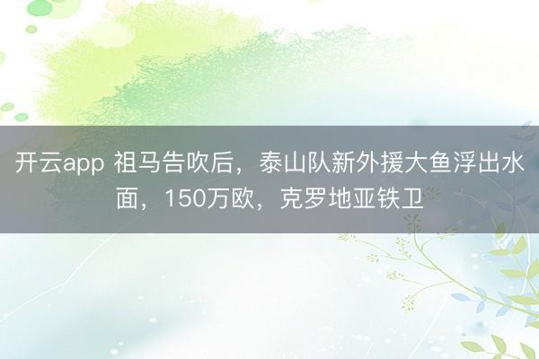 开云app 祖马告吹后，泰山队新外援大鱼浮出水面，150万欧，克罗地亚铁卫
