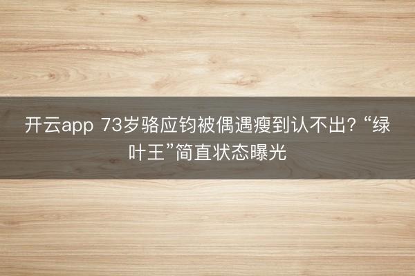 开云app 73岁骆应钧被偶遇瘦到认不出? “绿叶王”简直状态曝光