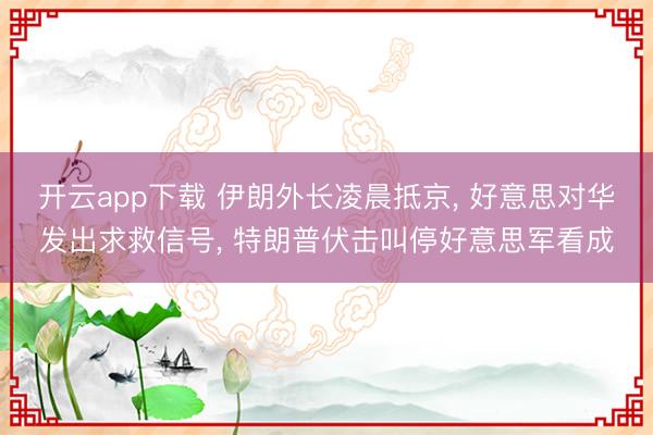 开云app下载 伊朗外长凌晨抵京， 好意思对华发出求救信号， 特朗普伏击叫停好意思军看成