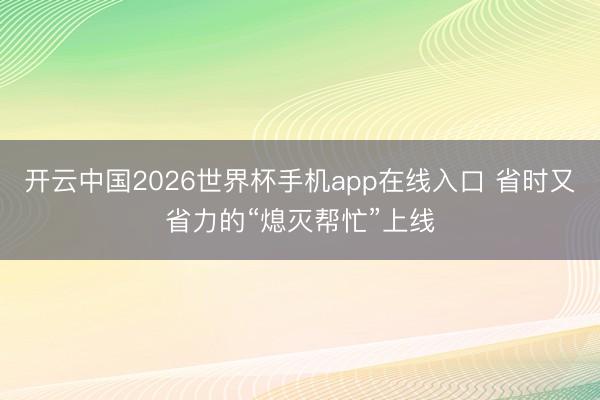 开云中国2026世界杯手机app在线入口 省时又省力的“熄灭帮忙”上线