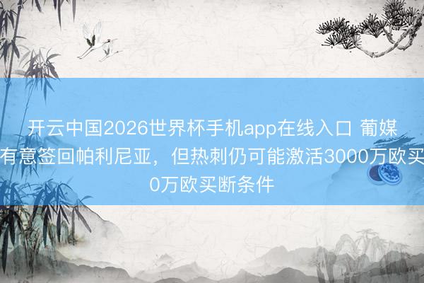 开云中国2026世界杯手机app在线入口 葡媒:葡体有意签回帕利尼亚,但热刺仍可能激活3000万欧买断条件