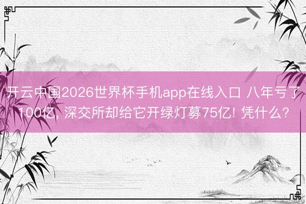 开云中国2026世界杯手机app在线入口 八年亏了100亿, 深交所却给它开绿灯募75亿! 凭什么?